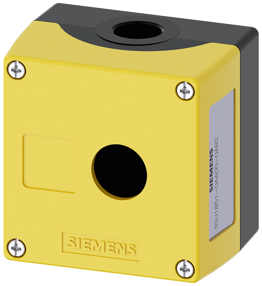 Siemens SIRIUS ACT Enclosure for command devices, 22 mm, round, Enclosure material metal, Enclosure top part yellow, 1 control point metal, Recess for label, without equipment (3SU1851-0AA00-0AB2)