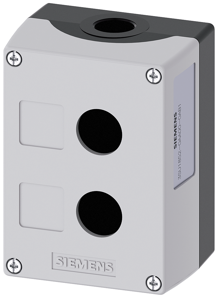 Siemens SIRIUS ACT Enclosure for command devices, 22 mm, round, Enclosure material metal, enclosure top part gray, 2 control points, without equipment, Recess for labels, floor mounting, 1XM20 each on top and bottom (3SU1852-0AA00-0AB1)