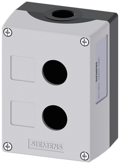 Siemens SIRIUS ACT Enclosure for command devices, 22 mm, round, Enclosure material metal, enclosure top part gray, 2 control points, without equipment, Recess for labels, floor mounting, 1XM20 each on top and bottom