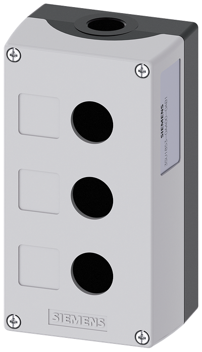 Siemens SIRIUS ACT Enclosure for command devices, 22 mm, round, Enclosure material metal, enclosure top part gray, 3 control points, without equipment, Recess for labels, floor mounting, 1XM20 each on top and bottom