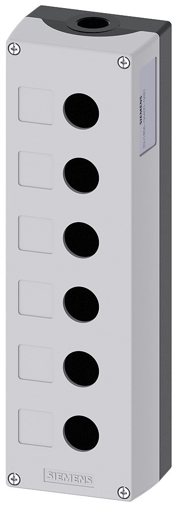 Siemens SIRIUS ACT Enclosure for command devices, 22 mm, round, Enclosure material metal, enclosure top part gray, 6 control points, without equipment, Recess for labels, floor mounting, 1XM25 each on top and bottom (3SU1856-0AA00-0AB1)