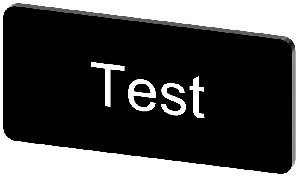 Siemens SIRIUS Labeling plate for snapping on or gluing on label holder, label size 12.5X27 mm, black label, white font, with inscription: Test (3SU1900-0AC16-0DV0)