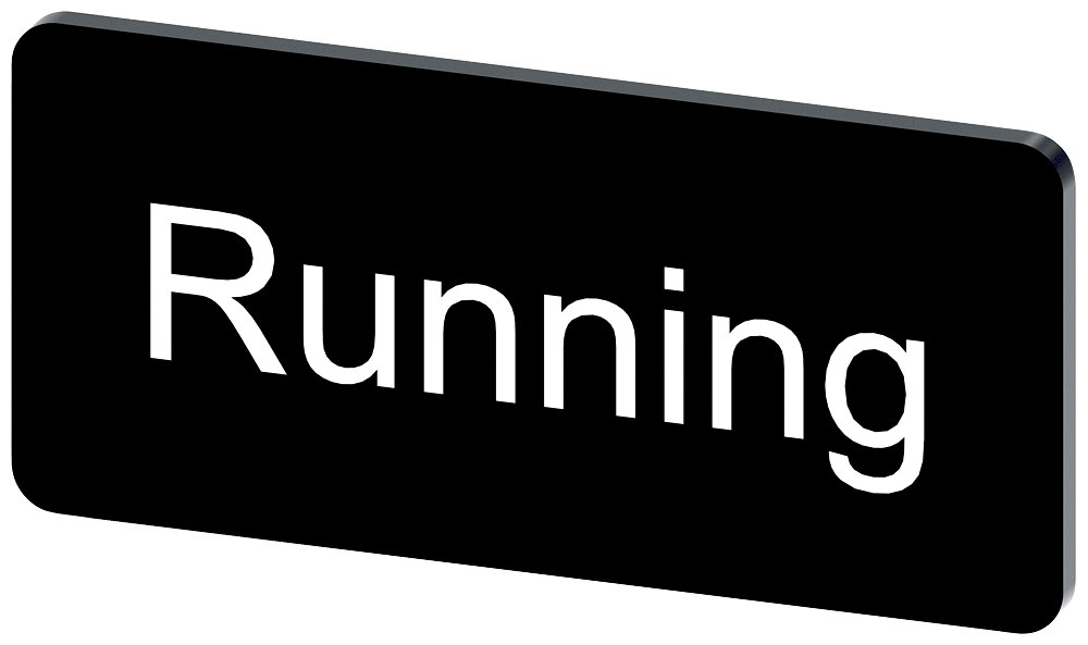 Siemens SIRIUS ACT Labeling plate for snapping on or gluing on label holder, label size 12.5X27 mm, black label, white font, with inscription: Running (3SU1900-0AC16-0EB0)