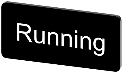 Siemens SIRIUS ACT Labeling plate for snapping on or gluing on label holder, label size 12.5X27 mm, black label, white font, with inscription: Running
