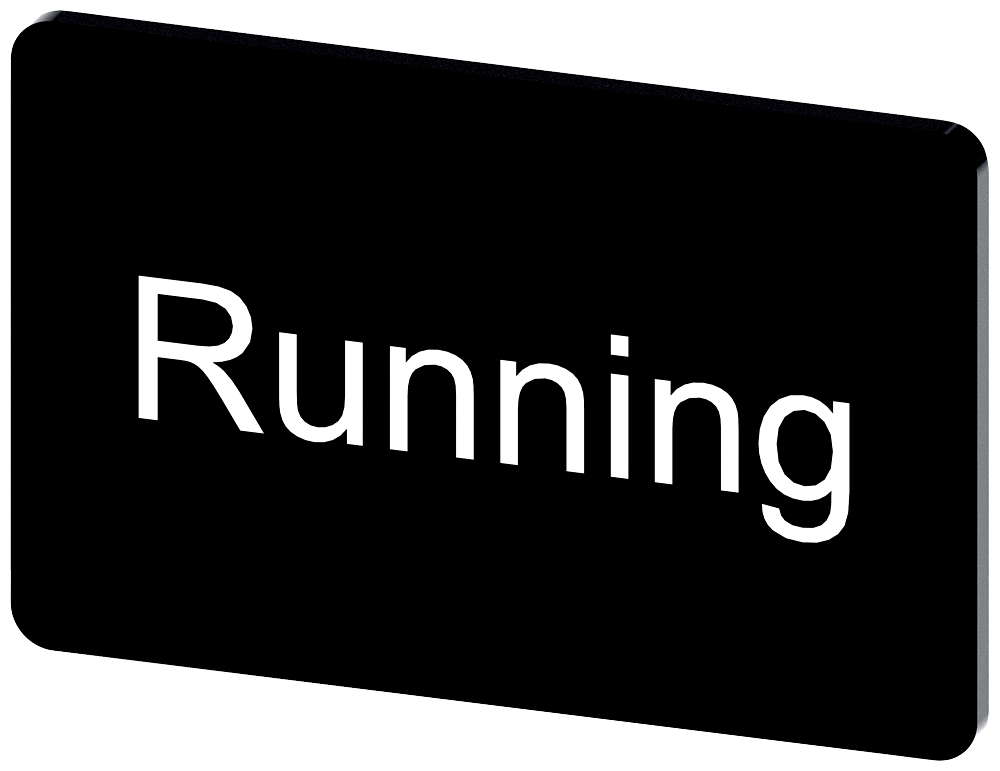 Siemens SIRIUS Labeling plate for snapping on or gluing on label holder, label size 17.5X27 mm, black label, white font, with inscription: Running (3SU1900-0AD16-0EB0)