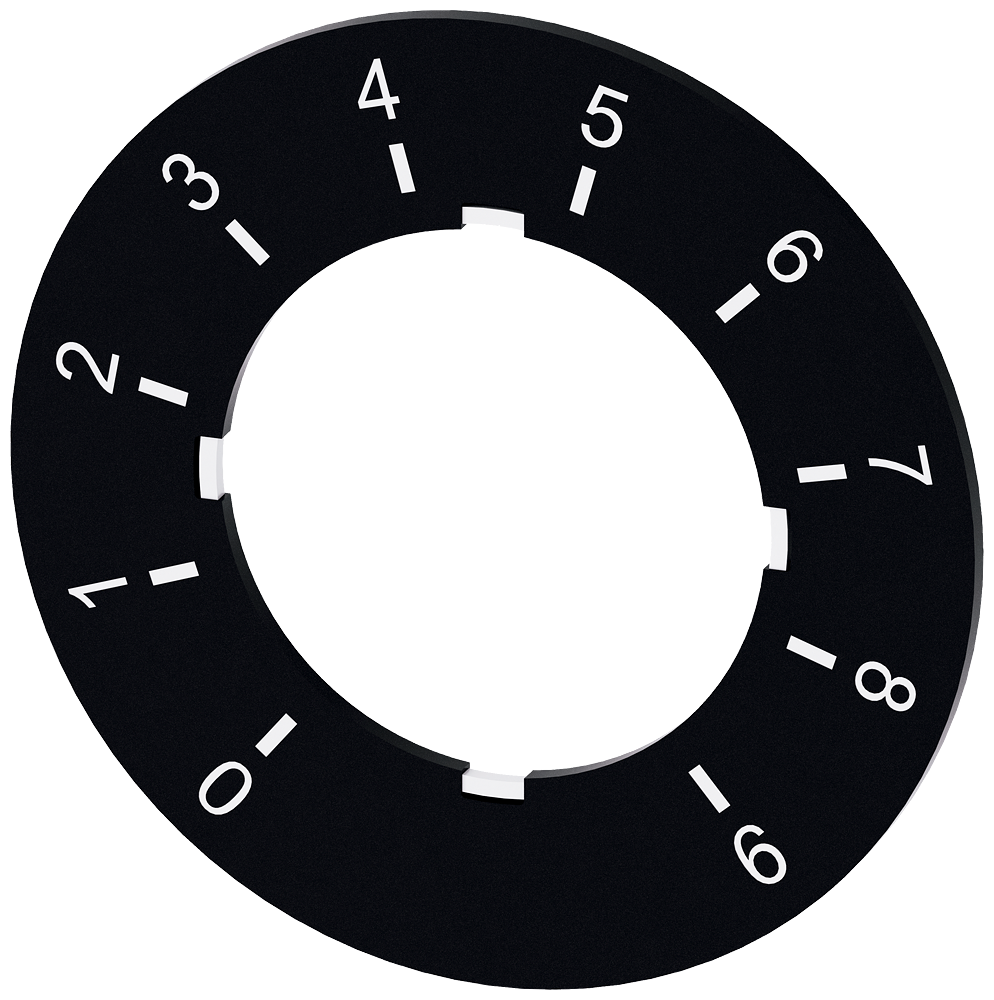 Siemens SIRIUS Labeling plate for potentiometer, black label, white font, with inscription: 0...9 Outer diameter 40 mm (3SU1900-0BG16-0RT0)