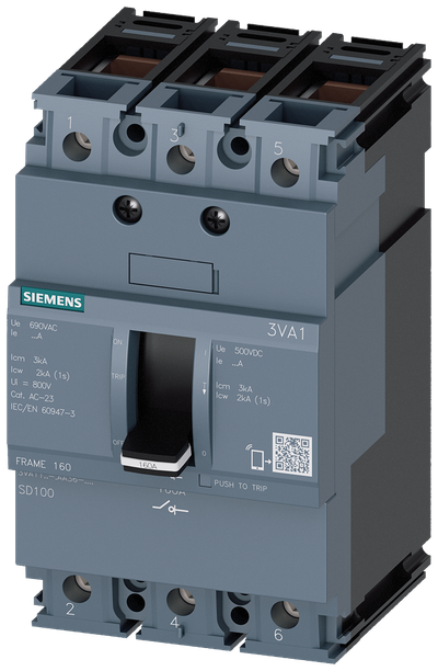 Siemens 3VA1 load-break switch, 3-Pole,160A,box terminal for Cu cables