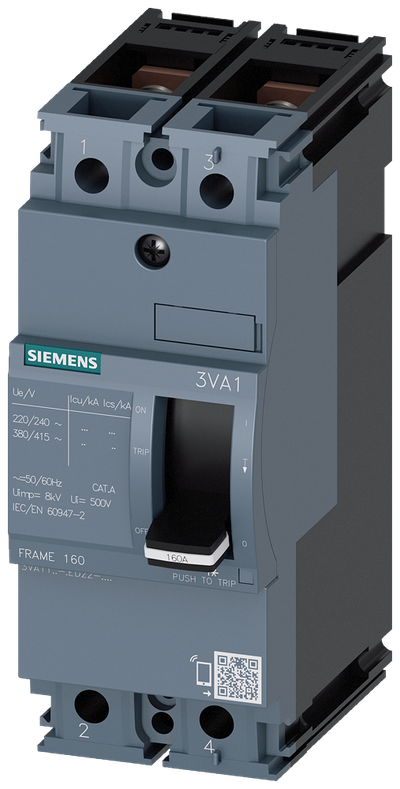Siemens Circuit breaker 3VA1,20A,2-Pole,TM210,25KA, Bolt Connection