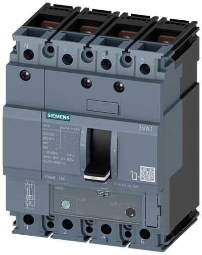 Siemens 3VA11, 25KA, 4-Pole, TM240, IN=20A,IR=14A 3VA1120-3GF42-0AA0