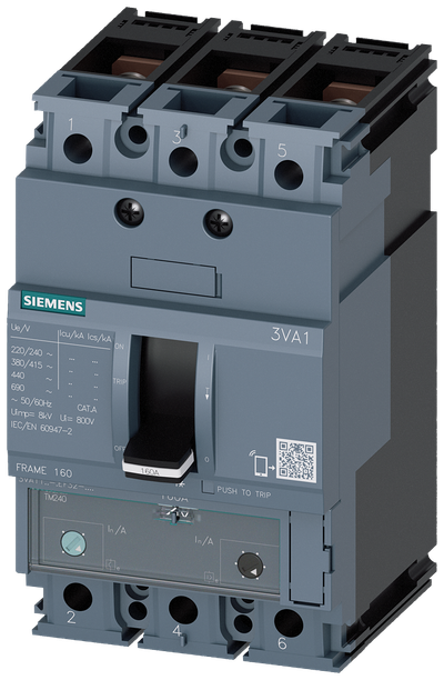 Siemens 3VA11, 55KA, 3-Pole, TM240, IN=25A,IR=17,5A 3VA1125-5EF32-0AA0