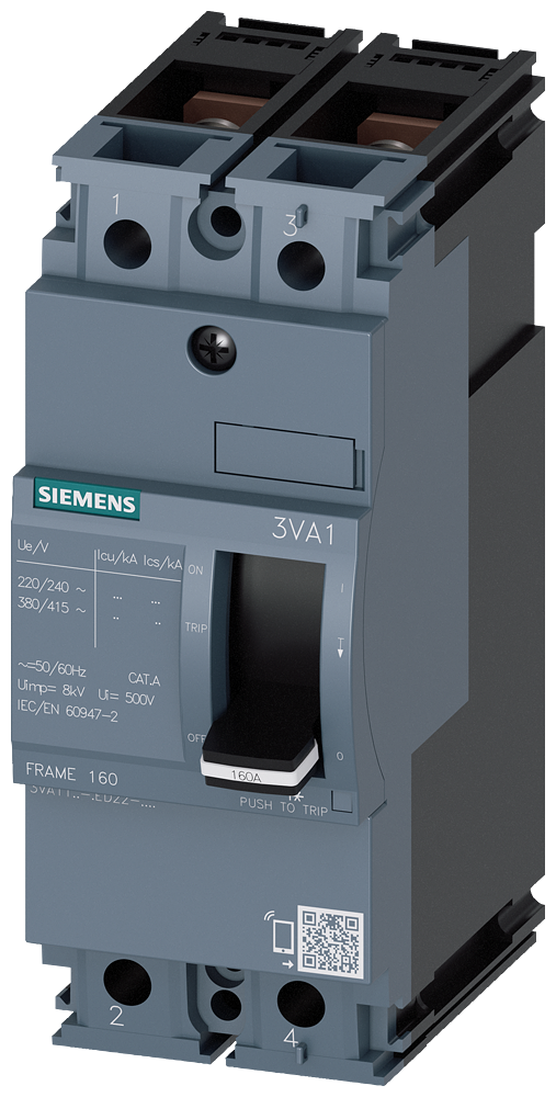Siemens Circuit breaker 3VA1,40A,2-Pole,TM210,25KA, Bolt Connection