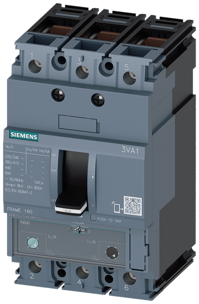 Siemens 3VA11, 25KA, 3-Pole, TM240, IN=40A,IR=28A 3VA1140-3EF36-0AA0