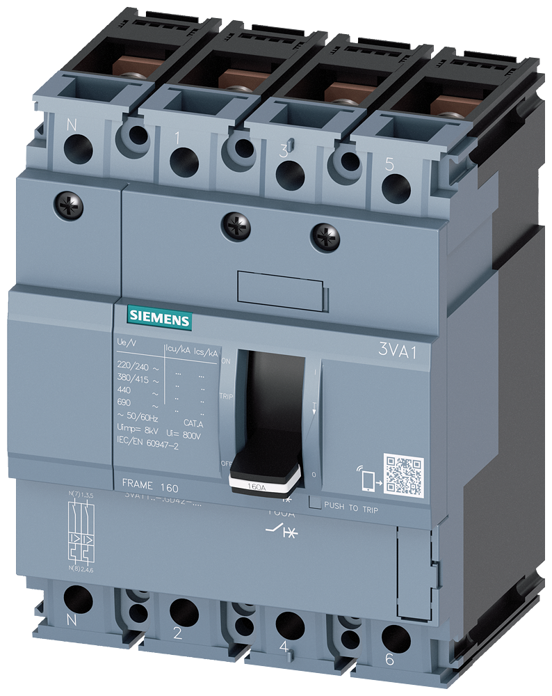 Siemens 3VA1 Circuit Breaker 55 kA 4-Pole 40 A TM210 Fast Thermal Release