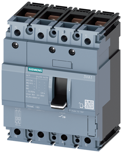 Siemens 3VA1 Circuit Breaker 55 kA 4-Pole 40 A TM210 Fast Thermal Release