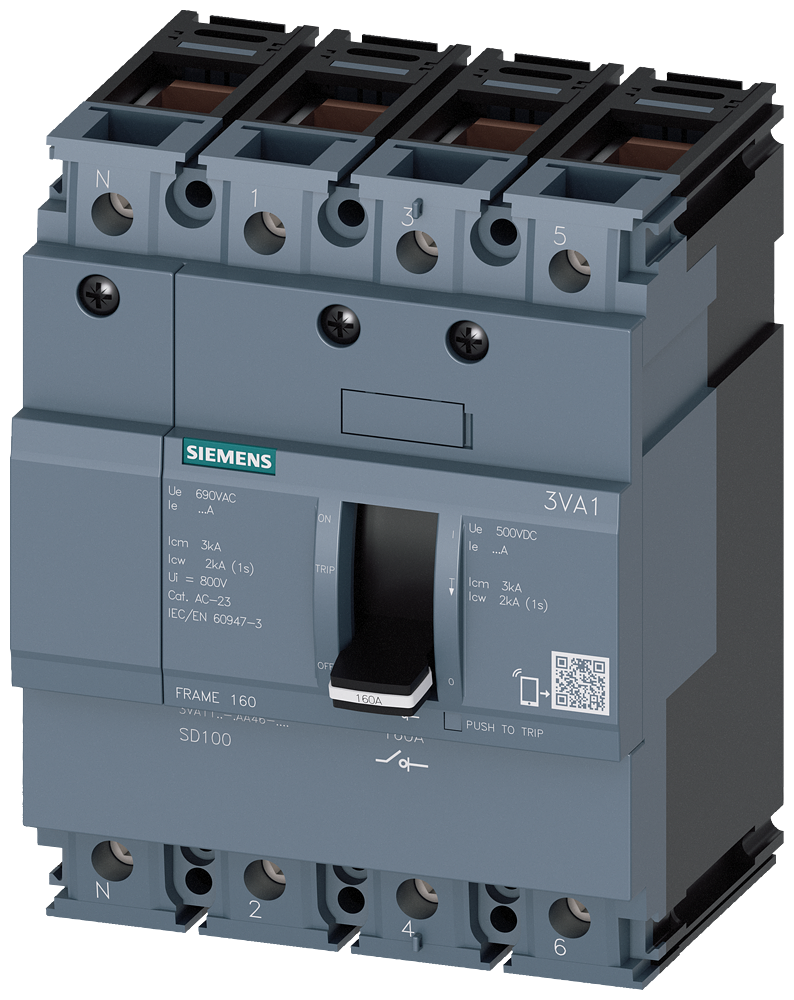 Siemens 3VA1 load-break switch, 4-Pole, 63A,box terminal for Cu cables