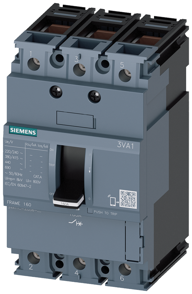 Siemens Circuit breaker 3VA11,55KA,3-Pole,TM210, fixed thermal and instantaneous release, 16A, frame clamp for Cu cable