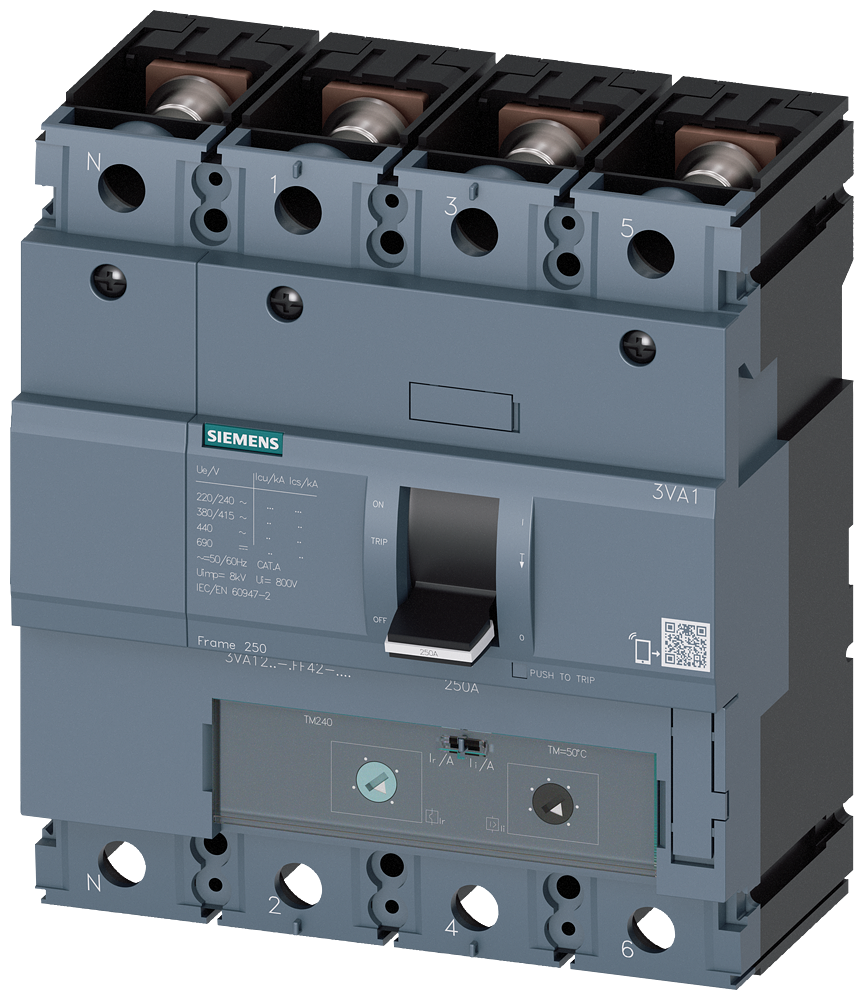 Siemens 3VA12, 70KA, 4-Pole, TM240, IN=160A,IR=112A