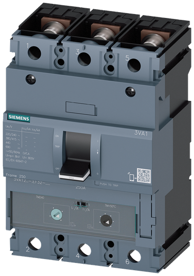 Siemens 3VA12, 36KA, 3-Pole, TM240, IN=200A,IR=140A