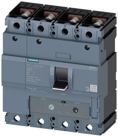 Siemens 3VA12, 70KA, 4-Pole, TM240, IN=200A,IR=140A