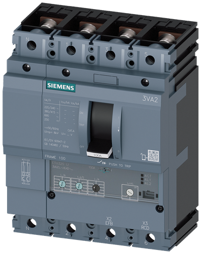 Siemens MCCB_3VA20_4P_55KA_ETU320,LI,IN=25A,IR=10A-25A,II=1,5-12XIN,B