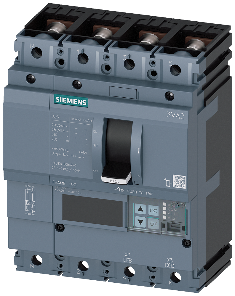 Siemens MCCB_3VA20_4P_55KA_ETU550,LSI,IN=40A,IR=16A-40A,ISD=0,6-10XIN,II=1,5-12XIN,B