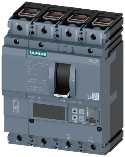 Siemens MCCB_3VA21_4P_55KA_ETU850_,LSI,IN=160A,IR=64A-160A,ISD=0,6-10XIN,II=1,5-10XIN,terminal Cu