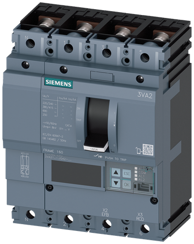 Siemens MCCB_3VA21_4P_55KA_ETU560,LSIG,IN=40A,IR=16A-40A,ISD=0,6-10XIN,II=1,5-12XIN,IG=0,2-1XIN,B