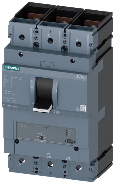 Siemens 3VA23, ETU310M, 3P, 250A, Bolt Connection, 70KA, II=750-3750A, short-circuit protection/starter protection