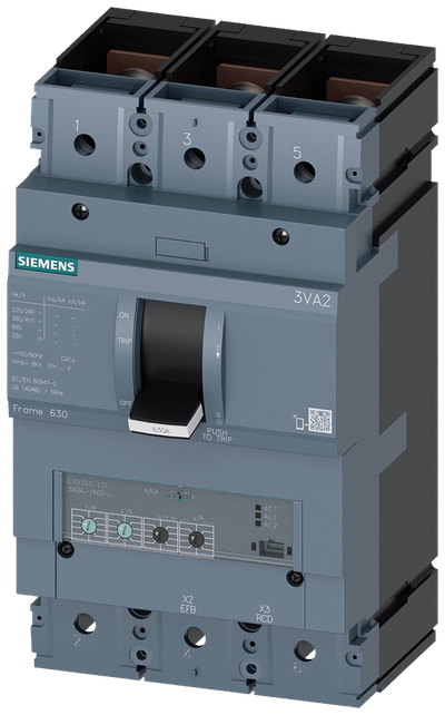 Siemens MCCB_3VA24_3P_55KA_ETU350,LSI,IN=400A,IR=160A-400A,ISD=1,5-10XIR,II=12XIN,B