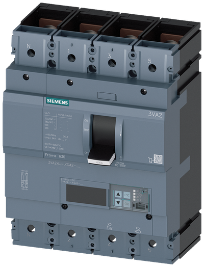 Siemens MCCB_3VA24_4P_55KA_ETU860,LSIG,IN=400A,IR=160A-400A,ISD=0,6-10XIN,II=1,5-15XIN,IG=0,2-1XIN,,B