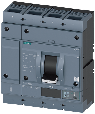 Siemens MCCB_3VA25_4P_55KA_ETU860,LSIG PROTECTION, IN=800A, IR=320A-800A, ISD=0,6-10XIN,II=1,5-10XIN,IG=0,2-1XIN