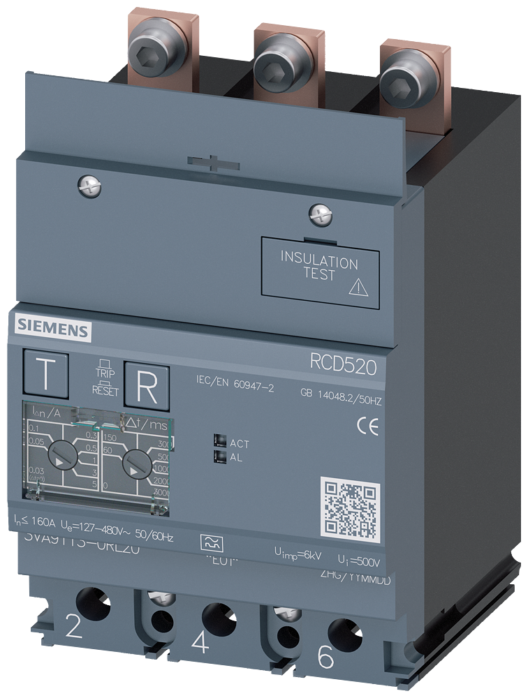 Siemens SENTRON 3VA9113-0RL20 — Residual-current device module (RCD520), 3-Pole, 3VA11