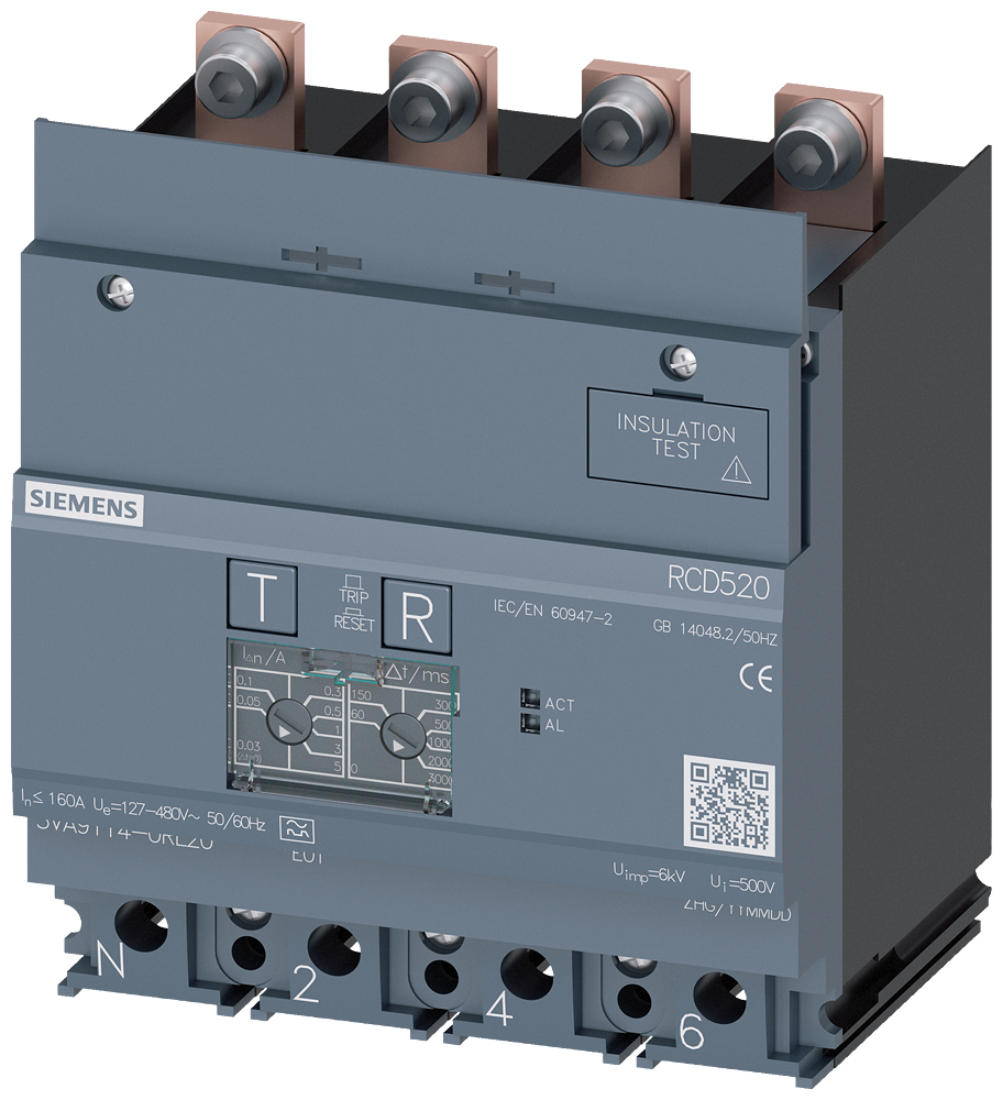 Siemens SENTRON 3VA9114-0RL20 — Residual-current device module (RCD520), 4-Pole, 3VA11