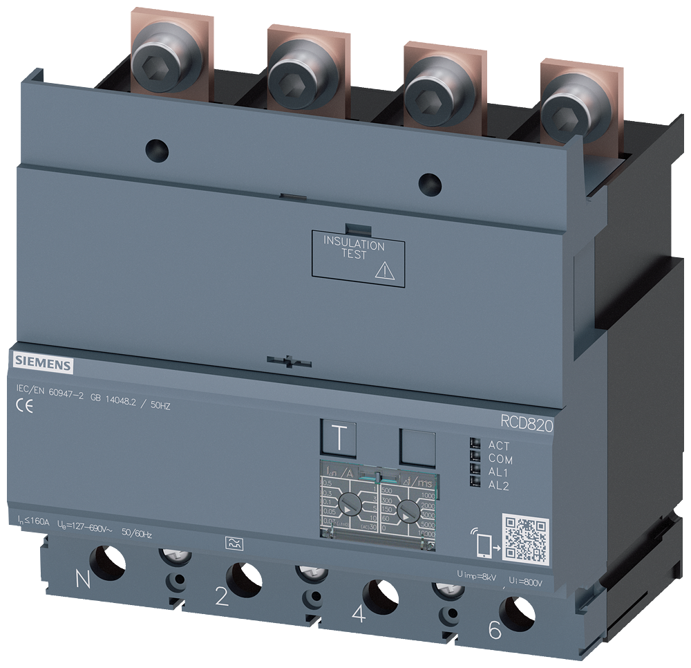Siemens SENTRON 3VA9124-0RL30 — Residual-current device module (RCD820), 4-Pole, 3VA20
