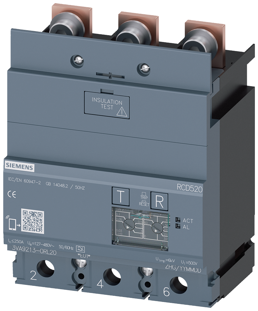 Siemens SENTRON 3VA92130RL20 — Residual-current device module (RCD520), 3-Pole, 3VA12