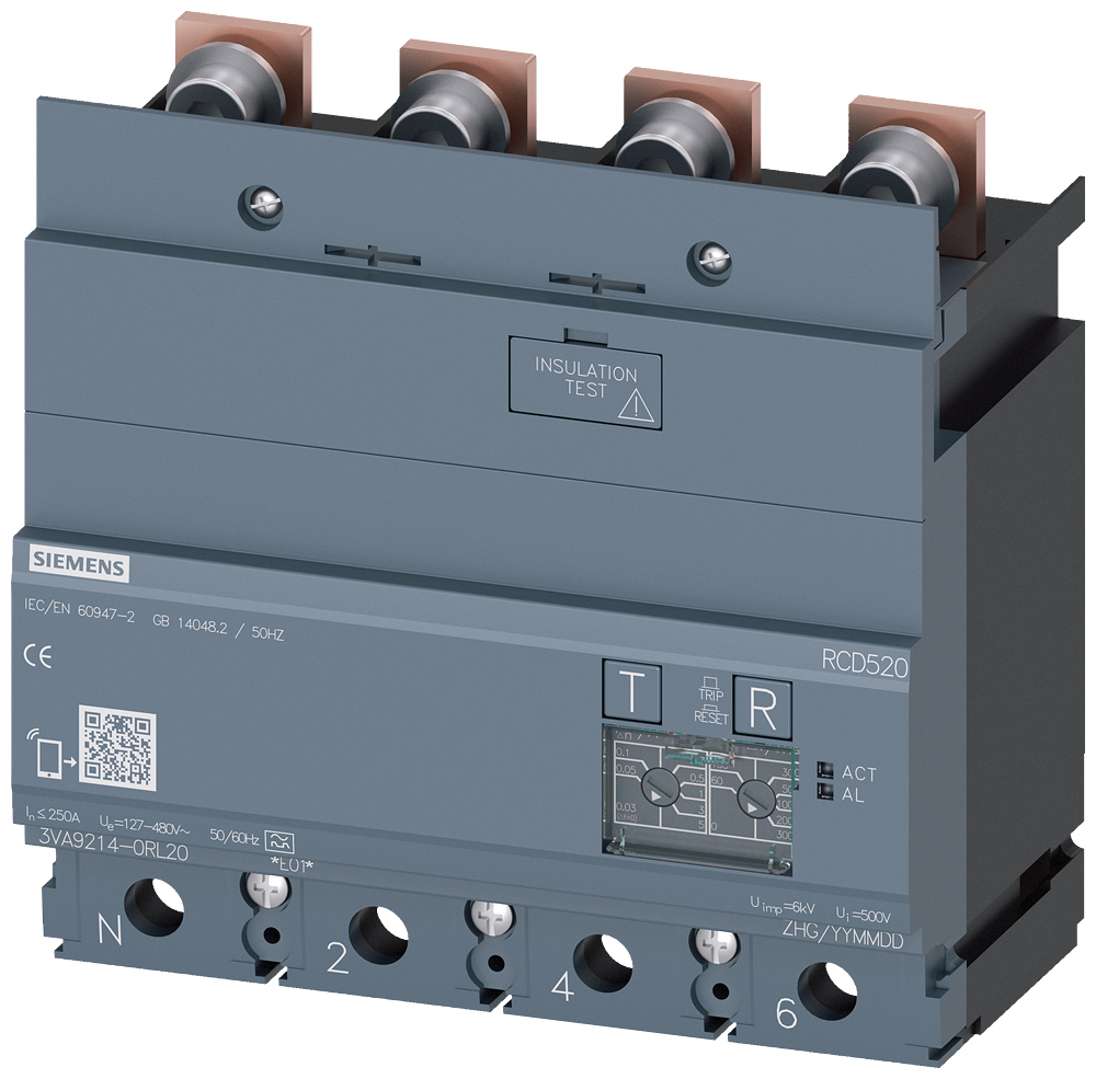 Siemens SENTRON 3VA9214-0RL20 — Residual-current device module (RCD520), 4-Pole, 3VA12