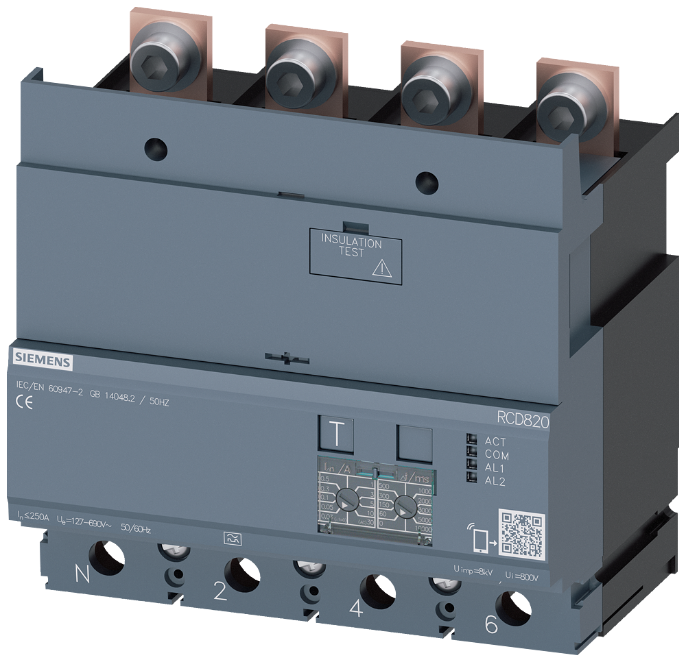 Siemens SENTRON 3VA9224-0RL30 — Residual-current device module (RCD820), 4-Pole, 3VA22