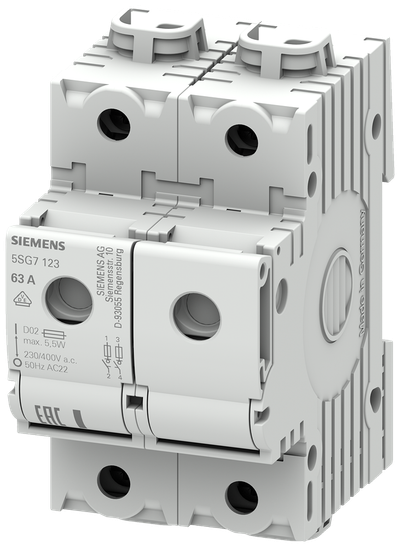 Siemens MINIZED, fuse load-break switch with fuse, D02, 2-Pole, In: 63 A, Un AC: 400 V