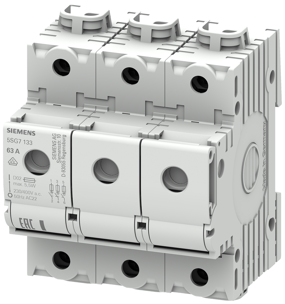 Siemens MINIZED LOAD-BREAK SWITCH 3P 63A D02, benytt Neozed D02 fuses 20…63A, type gG