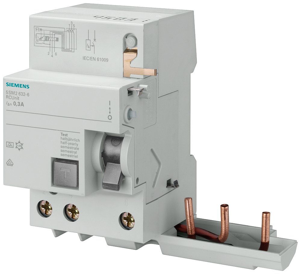 Siemens 5SM2335-6 RC Unit for 5SY Miniature Circuit Breaker — 3-Pole, Type A, in 63 A, 30 mA, 400 V AC