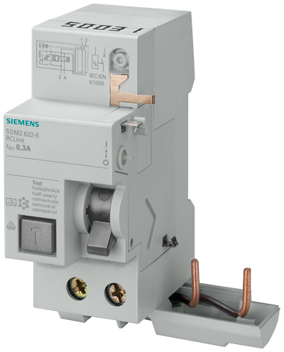 Siemens 5SM2625-6 RC Unit for 5SY Miniature Circuit Breaker — 2-Pole, Type A, in 63 A, 300 mA, 230 V AC