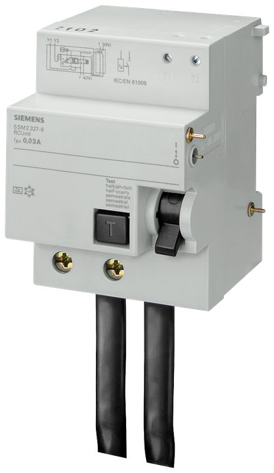 Siemens 5SM2627-6 RC Unit for 5SP4 Miniature Circuit Breaker — 2-Pole, Type A, in 100 A, 300 mA, 230 V AC