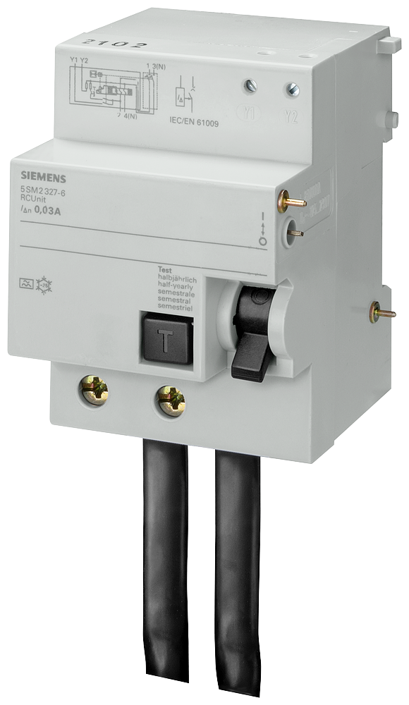Siemens 5SM2627-8 RC Unit for 5SP4 Miniature Circuit Breaker — 2-Pole, Type A, Selective, in 100 A, 300 mA, 230 V AC