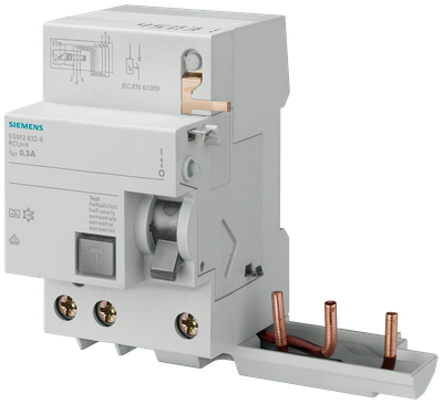 Siemens 5SM2635-8 RC Unit for 5SY Miniature Circuit Breaker — 3-Pole, Type A, Selective, in 63 A, 300 mA, 400 V AC