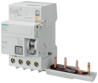 Siemens 5SM2645-6 RC Unit for 5SY Miniature Circuit Breaker — 4-Pole, Type A, in 63 A, 300 mA, 400 V AC
