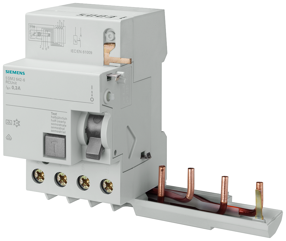 Siemens 5SM2645-8 RC Unit for 5SY Miniature Circuit Breaker — 4-Pole, Type A, Selective, in 63 A, 300 mA, 400 V AC