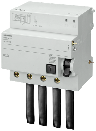 Siemens 5SM26476 RC Unit for 5SP4 Miniature Circuit Breaker — 4-Pole, Type A, in 100 A, 300 mA, 400 V AC