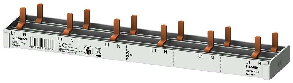 Siemens 2-phase busbar for 6 pcs 5SV1/9+afd, 1 module width, 12MW