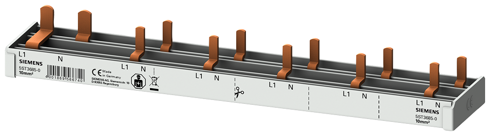 Siemens 2-phase busbar, L+N+5 Residual current circuit breaker with overcurrent + 5 afd, 12MW