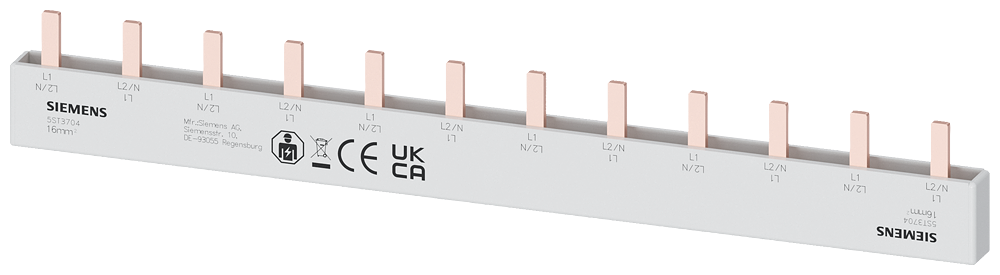 Siemens Busbar, 16 mm² 2 Phase, L= 214mm with End caps
